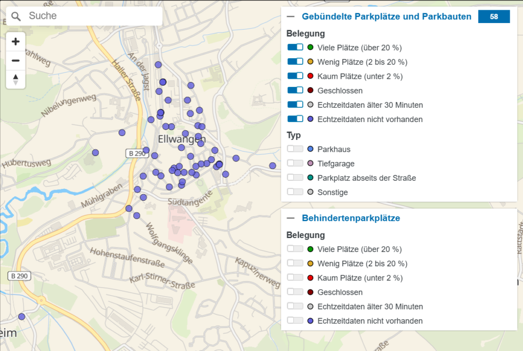 Kartenvisualisierung Parkplätze Ellwangen